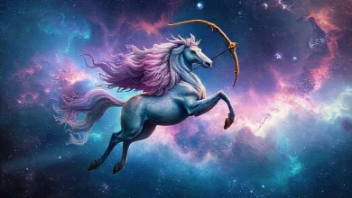 ** Gezgin ruhlu Yay burcu, seyahat, dünya haritası ve bilinmeyen sırları. Astroloji görseli.