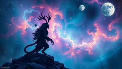 Zodyakın en keşif meraklısı burçlarını anlatan illüstrasyon. Yıldızlı gökyüzü, pusula ve burç sembolleri.